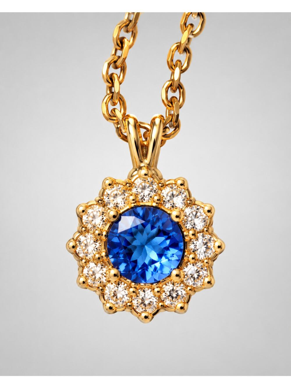 Vintage Rhinestone Dainty Pendant Necklace, Blue Round Glass blu002-41